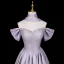 Lovely Lavender Rhinestone Prom Dresses 2026 A-Line / Princess Off-The-Shoulder Short Sleeve Backless Floor-Length / Long Formal Dresses