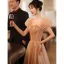 Chic / Belle Champagne Tachetée Robe De Bal 2022 Princesse Encolure Carrée Gonflée Manches Courtes Dos Nu Perlage Longue Robe De Ceremonie