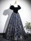 Vintage / Retro Black Printing Prom Dresses 2025 A-Line / Princess Square Neckline Puffy Short Sleeve Backless Floor-Length / Long Formal Dresses
