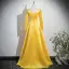 Vintage / Retro Yellow Rhinestone Lace Flower Prom Dresses 2025 A-Line / Princess V-Neck Long Sleeve Backless Floor-Length / Long Prom Formal Dresses