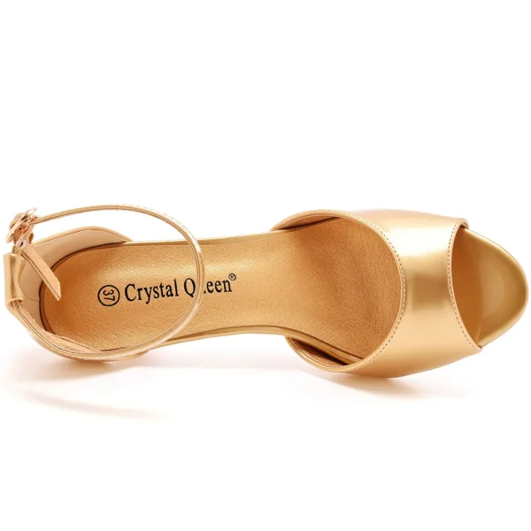 Chic / Beautiful Gold Evening Party Womens Sandals 2023 7 cm Stiletto Heels Ankle Strap Open / Peep Toe Sandals High Heels