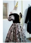 Elegant Black Printing Prom Dresses 2022 A-Line / Princess Off-The-Shoulder Puffy Short Sleeve Backless Floor-Length / Long Formal Dresses