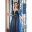 Chic / Beautiful Ocean Blue Sequins Prom Dresses 2022 A-Line / Princess Scoop Neck Short Sleeve Floor-Length / Long Prom Formal Dresses