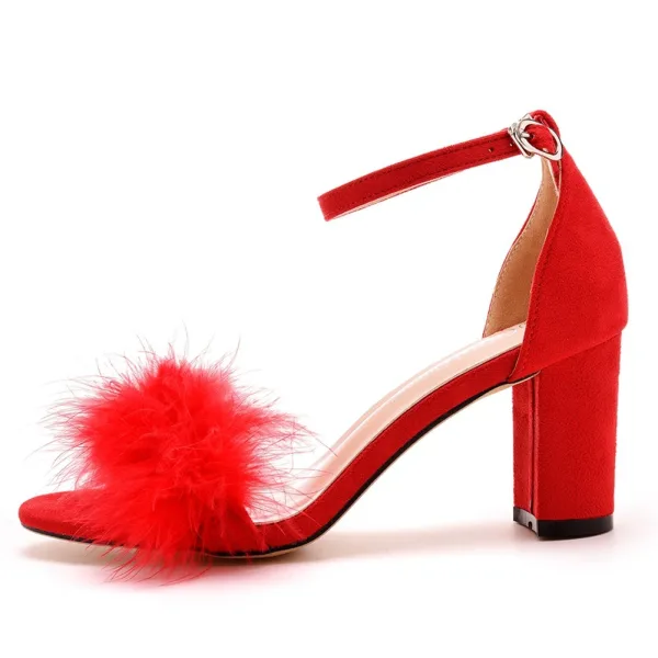 Charmant Schwarz Feder Abend Sandalen Damen 2026 Knöchelriemen 7 cm Stilettos Peeptoes Sandaletten Hochhackige