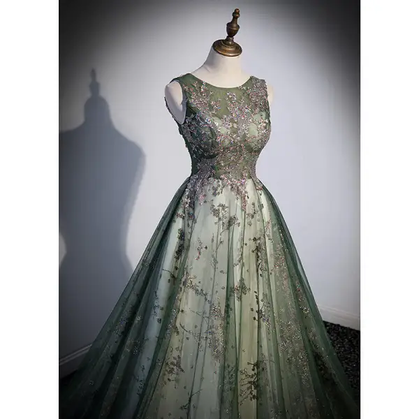 Bling Bling Dark Green Multi-Colors Sequins Prom Dresses 2022 Ball Gown Scoop Neck Sleeveless Backless Floor-Length / Long Prom Formal Dresses