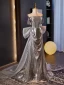 Glitzernden Mode Silber Pailletten Ballkleider 2024 A Linie Bandeau Ärmellos Rückenfreies Schleife Sweep / Pinsel Zug Ball Festliche Kleider