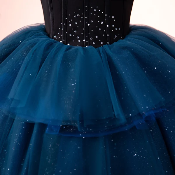 Elegant Navy Blue Sequins Rhinestone Birthday Flower Girl Dresses 2023 Ball Gown Scoop Neck Sleeveless Backless Floor-Length / Long