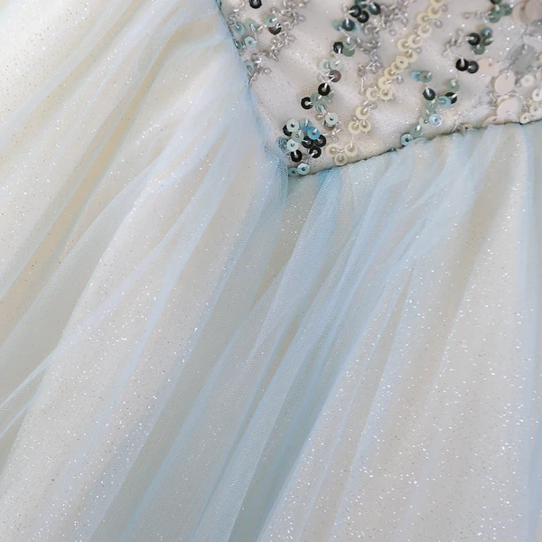 Modern / Fashion Sky Blue Glitter Beading Sequins Prom Dresses 2023 Ball Gown Strapless Sleeveless Backless Floor-Length / Long Prom Formal Dresses