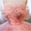 Charmant Charmant Rougissant Rose Volants en Cascade Robe De Bal 2023 Robe Boule Bustier Perle Appliques Sans Manches Dos Nu Train De Balayage Promo Robe De Ceremonie