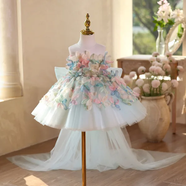 Flower Fairy Blushing Pink Beading Appliques Sequins Birthday Short Flower Girl Dresses 2025 Ball Gown Scoop Neck Sleeveless Backless Tulle