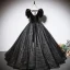 Élégant Noire Glitter Robe De Bal 2023 Robe Boule Encolure Carrée Faux Diamant Manches Courtes Dos Nu Noeud Longue Promo Robe De Ceremonie