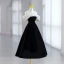 Elegant Black Velvet Homecoming Graduation Dresses 2023 A-Line / Princess Off-The-Shoulder Pearl Appliques Short Sleeve Backless Tea-length Formal Dresses