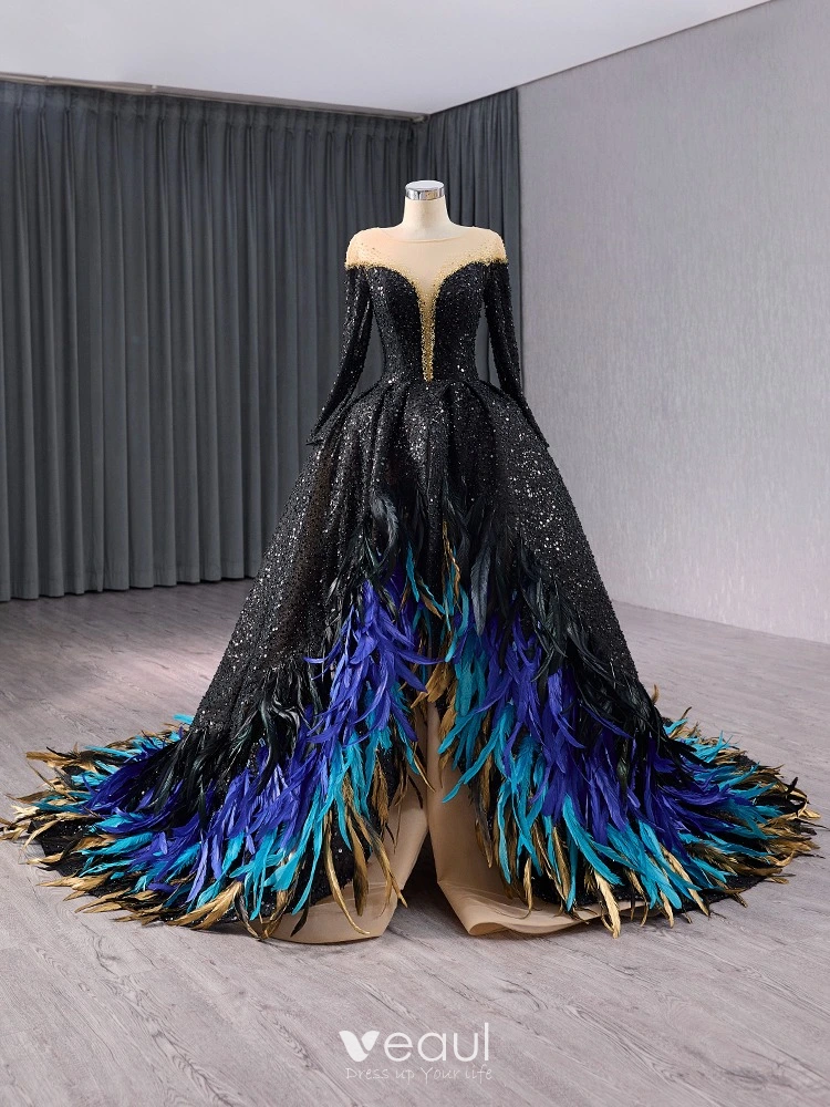 Dark Navy Long Sleeve Luxury Beading Prom Dress Dark Navy Long Sleeve Luxury Beading Prom Dress