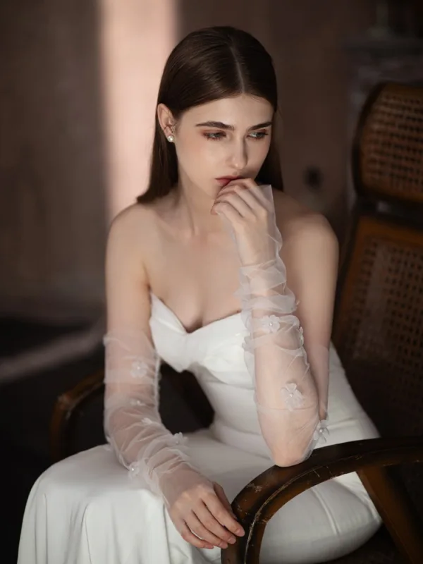 Élégant Blanche Appliques La Mariée Mariage Gants Mariage 2025 Tulle