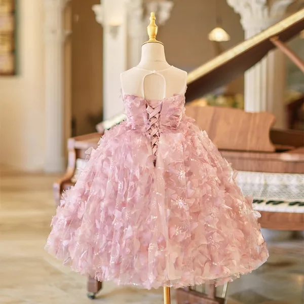 Flower Fairy Blushing Pink Appliques Sequins Birthday Flower Girl Dresses 2024 Ball Gown Scoop Neck Sleeveless Backless Short