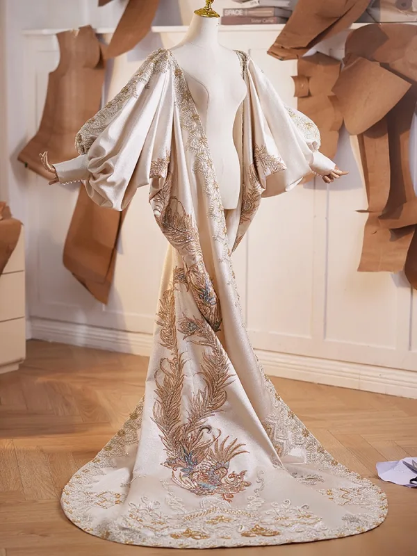 High-end Champagne Handmade Beading Sequins Rhinestone Pearl Prom shawl 2025