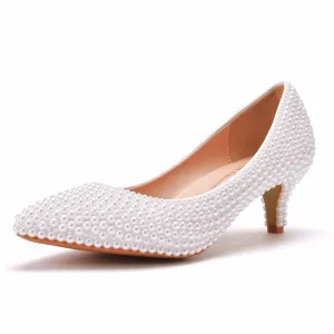 Elegant White Pearl Wedding Shoes 2022 5 Cm Stiletto Heels Pointed Toe Wedding Pumps High Heels