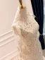 Luxury / Gorgeous Fashion Champagne Handmade  Pearl Sequins Lace Flower Wedding Dresses 2026 Trumpet / Mermaid Halter Sleeveless Sweep Train