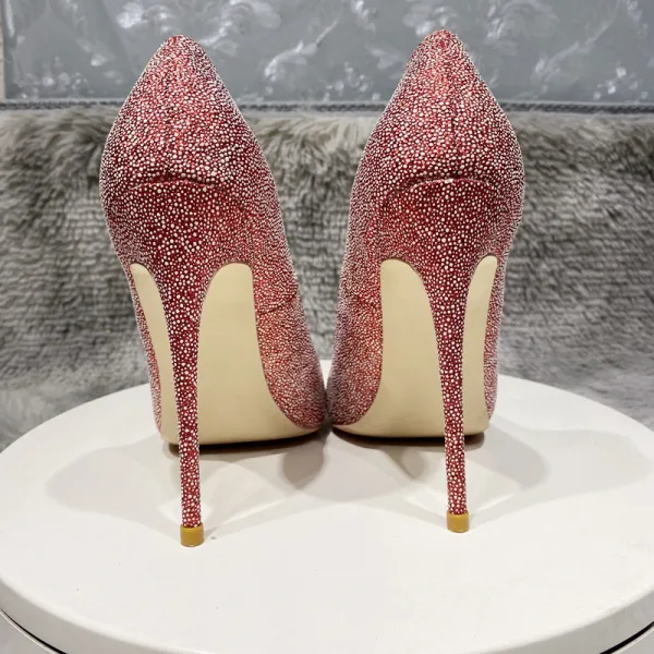 Charmant Rot Geflecktes Abend Pumps 2022 12 cm Stilettos Spitzschuh Pumps Hochhackige