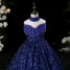 Sparkly Navy Blue Beading Tassel Sequins Birthday Flower Girl Dresses 2024 Ball Gown High Neck Sleeveless Floor-Length / Long