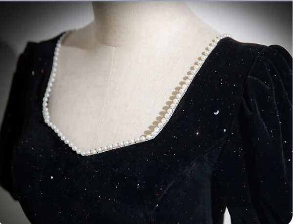 Elegant Black Glitter Prom Dresses 2024 A-Line / Princess Square Neckline Short Sleeve Backless Floor-Length / Long Formal Dresses