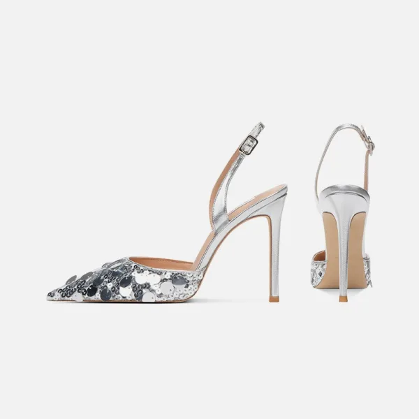 Sexy Purple Evening Party Sequins Womens Sandals 2024 10 cm Stiletto Heels Pointed Toe Sandals High Heels