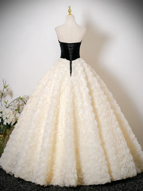 Flower Fairy Champagne Sequins Appliques Prom Dresses 2025 Ball Gown Strapless Sleeveless Backless Floor-Length / Long Formal Dresses