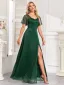 Vintage / Originale Vert Foncé Glitter Fendue devant Robe De Bal 2025 Trompette / Sirène Encolure Carrée Manches Courtes Dos Nu Longue Promo Robe De Ceremonie