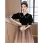 Elegant Black Evening Dresses 2023 A-Line / Princess Pearl Scoop Neck Bow Sash Short Sleeve Floor-Length / Long Evening Party Formal Dresses