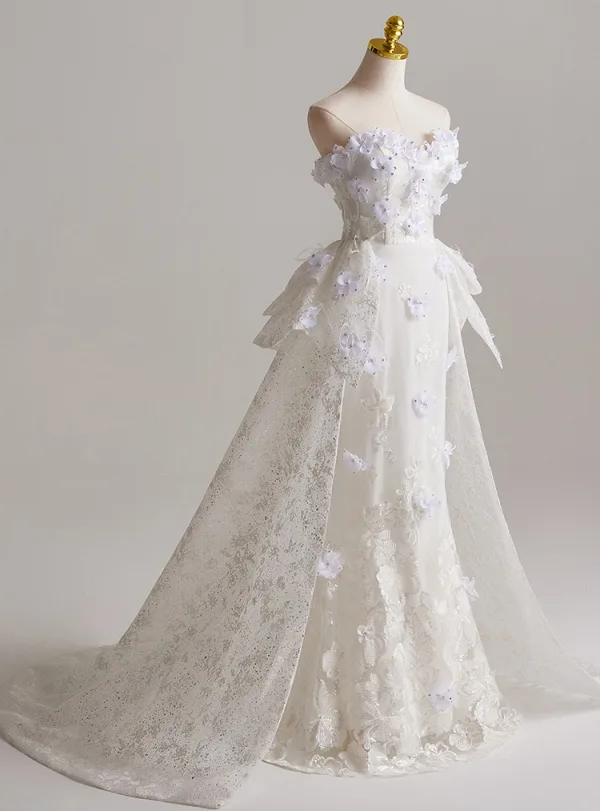 Chic Blanche Faux Diamant Appliques Robe De Mariée Sirène 2025 Bustier Sans Manches Dos Nu Train De Balayage