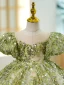 Charming Sage Green Beading Sequins Birthday Short Flower Girl Dresses 2023 Ball Gown Scoop Neck Puffy Short Sleeve