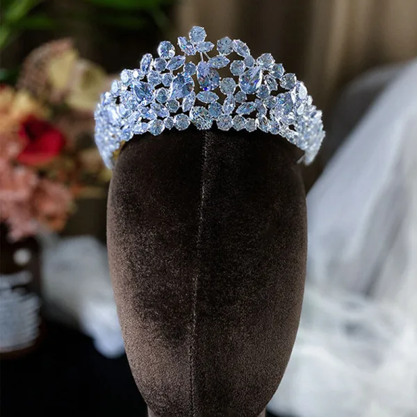 Elegant Silver Rhinestone Zircon Wedding Bridal Hair Accessories Tiara 2022