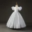 Elegant White Pearl Rhinestone Birthday Flower Girl Dresses 2022 Ball Gown High Neck Puffy Short Sleeve Backless Floor-Length / Long Flower Girl Dresses