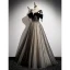 Chic / Beautiful Black Sequins Prom Dresses 2023 A-Line / Princess Pearl Rhinestone Spaghetti Straps Sash Short Sleeve Backless Floor-Length / Long Prom Formal Dresses