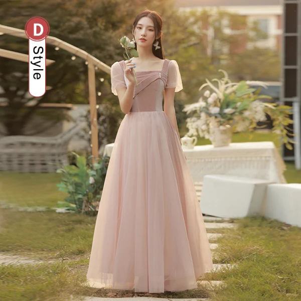 Chic / Belle Rose Sombre Perle Velour Robe Demoiselle D'honneur 2022 Princesse Encolure Carrée Manches Courtes Dos Nu Longue Demoiselle D'honneur Robe De Ceremonie