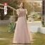 Chic / Belle Rose Sombre Perle Velour Robe Demoiselle D'honneur 2022 Princesse Encolure Carrée Manches Courtes Dos Nu Longue Demoiselle D'honneur Robe De Ceremonie