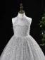 Chic / Beautiful Grey Beading Sequins Birthday Flower Girl Dresses 2024 A-Line / Princess High Neck Sleeveless Floor-Length / Long Tulle