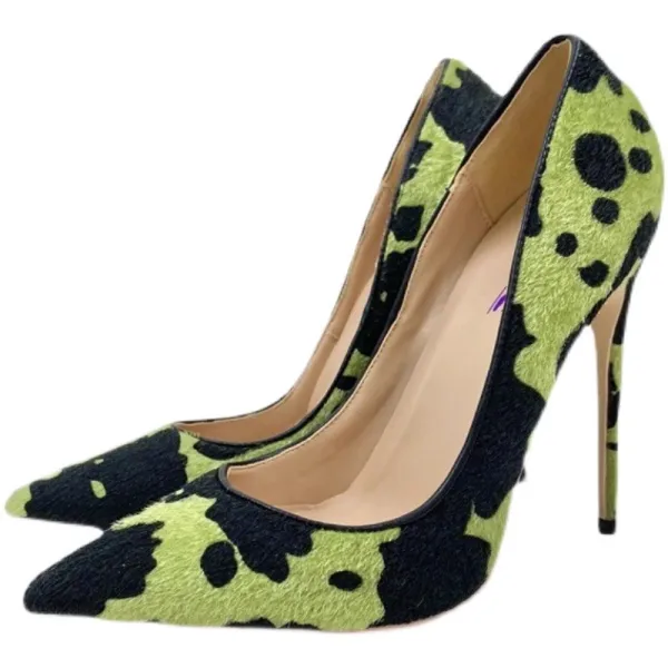 Chic / Beautiful Green Camouflage Prom Pumps High Heels 2023 Leather 12 cm Stiletto Heels Pointed Toe Pumps