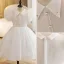 Chic / Belle Blanche Perle Paillettes Anniversaire Robe Ceremonie Fille 2022 Robe Boule Encolure Dégagée Manches Courtes Longue