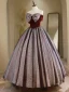 Elegant Burgundy Prom Dresses 2024 Ball Gown Strapless Bow Sleeveless Backless Floor-Length / Long Prom Formal Dresses