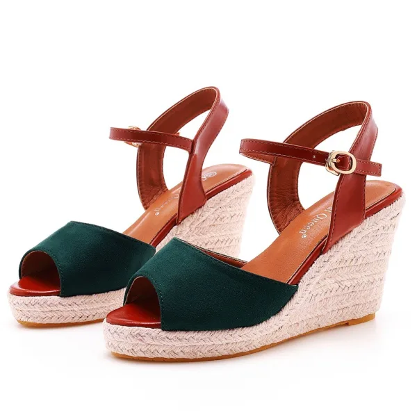 Chic / Beautiful Beach Street Wear Dark Green Braid Womens Sandals 2025 9 cm Wedges Open / Peep Toe Sandals