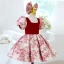 Elegant Burgundy Floral Short Flower Girl Dresses 2022 Ball Gown Square Neckline Short Sleeve Bow Flower Girl Dresses