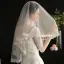 Elegant Hvit Blonder Blomst Bryllups Brudeslør 2025