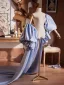 High-end Sky Blue Handmade  Satin Prom shawl 2025 Puffy Short Sleeve