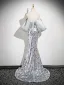 Scintillantes Argenté Paillettes Robe De Soirée 2025 Trompette / Sirène De l'épaule Sans Manches Dos Nu Train De Balayage Soirée Robe De Ceremonie