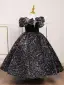 Sparkly Multi-Colors Sequins Birthday Black Flower Girl Dresses 2022 Ball Gown Scoop Neck Puffy Short Sleeve Backless Floor-Length / Long Flower Girl Dresses