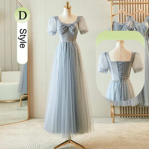Chic / Belle Gris Perlage Faux Diamant Paillettes Robe Demoiselle D'honneur 2023 Princesse Encolure Carrée Manches Courtes Dos Nu Longue