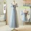 Chic / Belle Gris Perlage Faux Diamant Paillettes Robe Demoiselle D'honneur 2023 Princesse Encolure Carrée Manches Courtes Dos Nu Longue