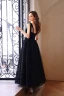 Chic / Beautiful Black Rhinestone Bow Prom Dresses 2022 A-Line / Princess Spaghetti Straps Sleeveless Backless Floor-Length / Long Prom Formal Dresses