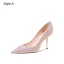 Glitzernden Rosa Pailletten Leder Brautschuhe 2024 8 cm Stilettos Spitzschuh Hochzeit Pumps Hochhackige